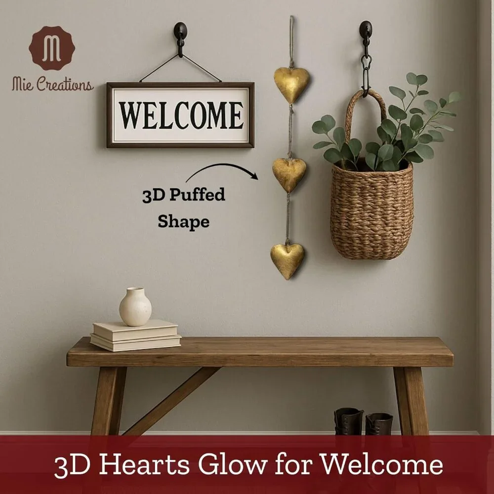 🆕 Vintage Metal Heart Wall Hanging Art Gold Hearts Shaped Bedroom Wall Decor